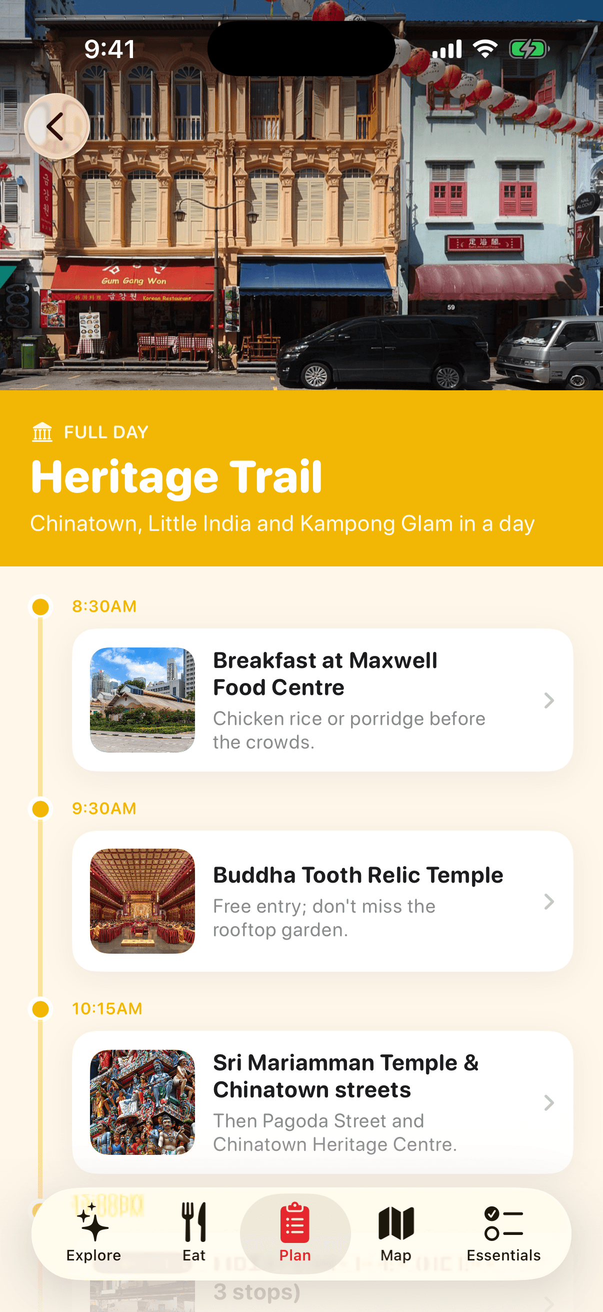 Ready-made itineraries screen of the Visit Singapore app